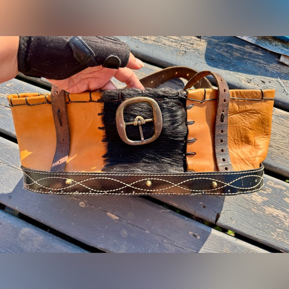 70’s Hand Crafted Leather Tote with Black and Brown Accents
